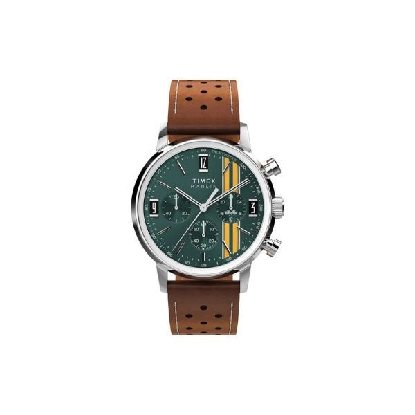 Reloj Timex Caballero Marlin Chronograph Tachymeter Correa Piel Marrón Esfera Verde 40mm Ref: TW2W99100