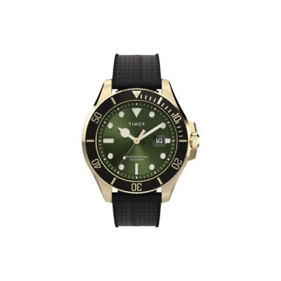 Reloj Timex Trend  Caballero Harborside Coast Caucho Negro Esfera Verde Caja Acero IP Dorado 44mm Ref: TW2Y05300