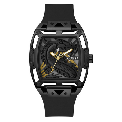 Reloj Guess Legend Caballero 44mm Correa Silicona Negro, Acero Negro, Esfera Dragón Ref: GW0648G1