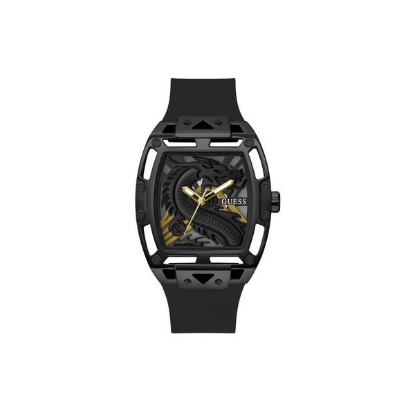 Reloj Guess Legend Caballero 44mm Correa Silicona Negro, Acero Negro, Esfera Dragón Ref: GW0648G1