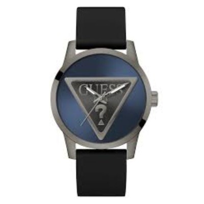 Reloj Guess Caballero Badge Caucho Negro Esfera Azul Logo 44mm Ref: GW0781G5