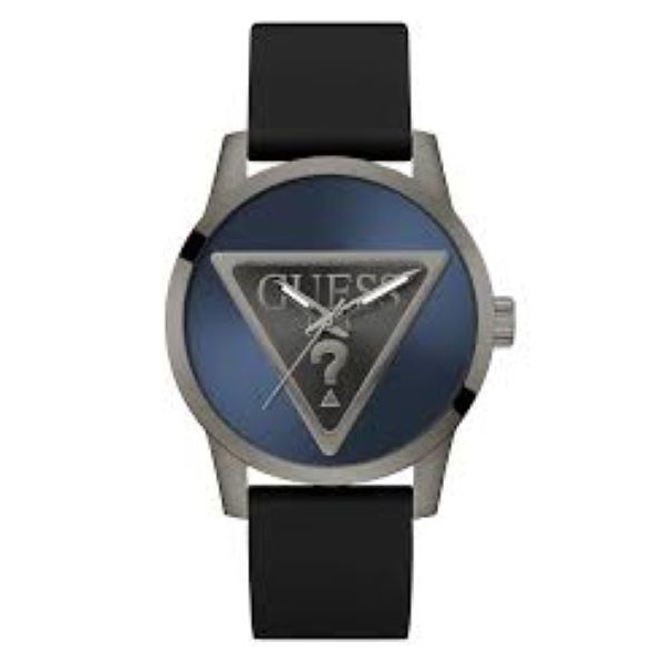 Reloj Guess Caballero Badge Caucho Negro Esfera Azul Logo 44mm Ref: GW0781G5
