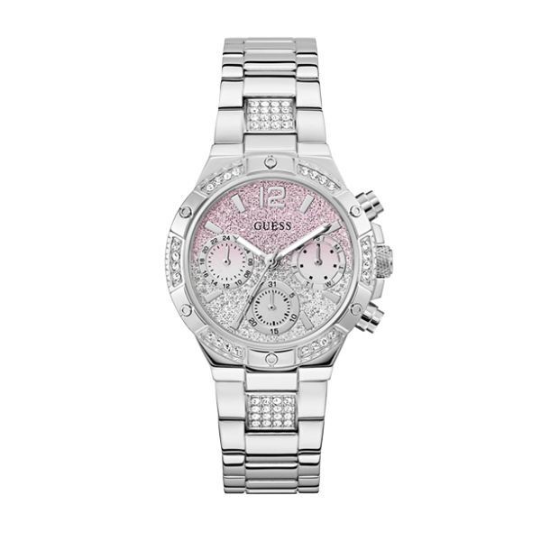 Reloj Guess Mujer Harlow Acero Esfera Rosa y Plata Difuminada Multifunción Con Circonitas Blancas 39mm Ref: GW0950L1