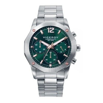 Reloj Viceroy Caballero Magnum Acero Esfera Verde Con Detalles En IP Rosado Cronógrafo 42mm Ref: 401447-65