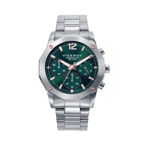 Reloj Viceroy Caballero Magnum Acero Esfera Verde Con Detalles En IP Rosado Cronógrafo 42mm Ref: 401447-65