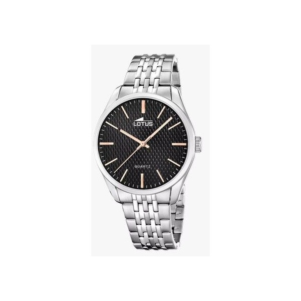 Reloj Lotus Caballero Minimalist For Him Acero Esfera Negra Indices Rosado 42mm Ref: 19064/4