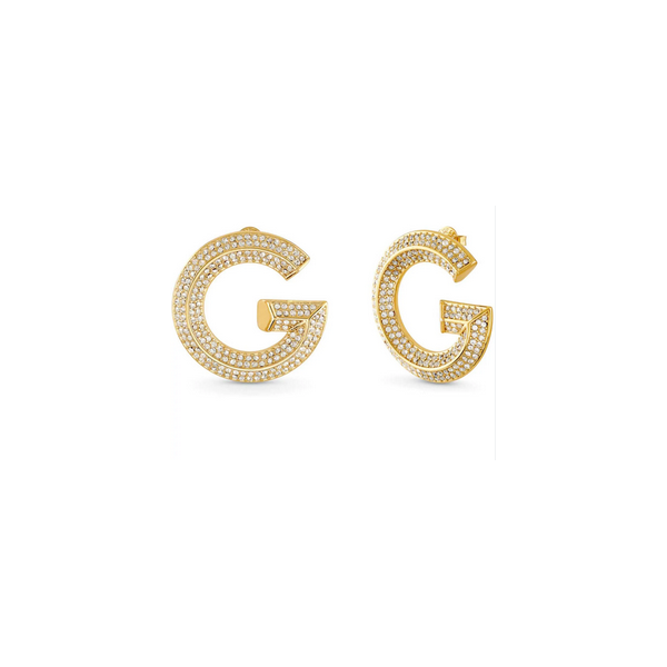Pendientes De Aro Guess Mujer G Crystal Icónica "G" Acero Dorado Pavé Circonitas Blancas Ref: JUBE05434JWYGT-U