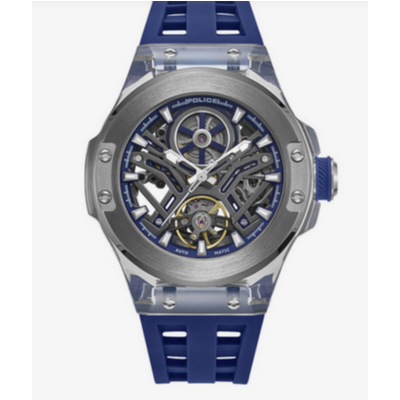 Reloj Police Caballero Cyclone Correa Silicona Azul Caja Acero IP Gris Automático 43,5mm Ref: PEWGR0082204