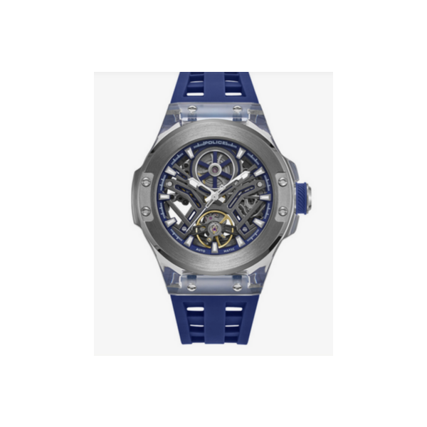 Reloj Police Caballero Cyclone Correa Silicona Azul Caja Acero IP Gris Automático 43,5mm Ref: PEWGR0082204