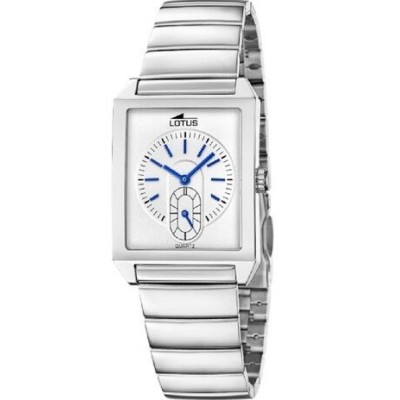 Reloj Lotus Square Series Caballero Acero Rectangular Esfera Plateada Agujas Azules 28,5mm Ref: 19076/2