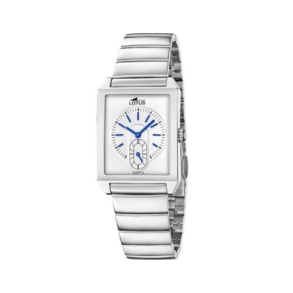 Reloj Lotus Square Series Caballero Acero Rectangular Esfera Plateada Agujas Azules 28,5mm Ref: 19076/2