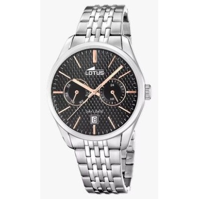 Reloj Lotus Multifunction Caballero Acero Esfera Negra Indices y Agujas Rose Multifunción 42mm Ref: 19072/4