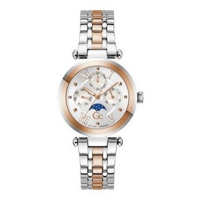 Reloj Guess Colllection TopChic Mujer Bicolor Acero/IP Rose Suizo Esfera Plateada Multifunción y Fase Lunar 36mm Ref: Z62001L1