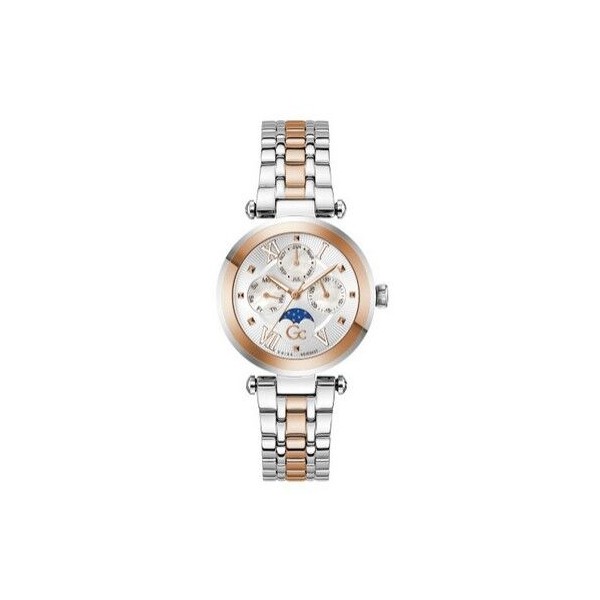 Reloj Guess Colllection TopChic Mujer Bicolor Acero/IP Rose Suizo Esfera Plateada Multifunción y Fase Lunar 36mm Ref: Z62001L1