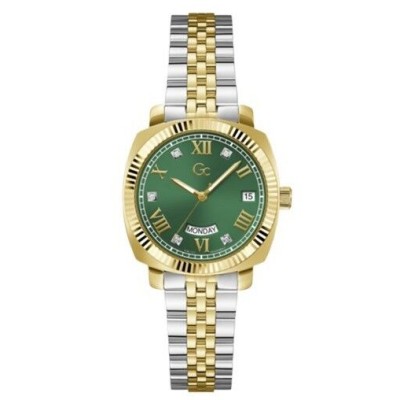 Reloj Guess Collection GC Flair Coussin Lady Mujer Bicolor Acero/IP Dorado Suizo Esfera Verde 34mm Ref: Z44002L9MF