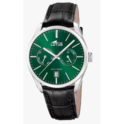 Reloj Lotus Multifunction Caballero Piel Negra Acero Esfera Verde Multifunción 42mm Ref: 19073/3