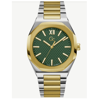 Reloj Guess Collection Caballero Coussin Sleek Bicolor Acero/IP Dorado Suizo Esfera Verde 42mm Ref: Z26002G9MF