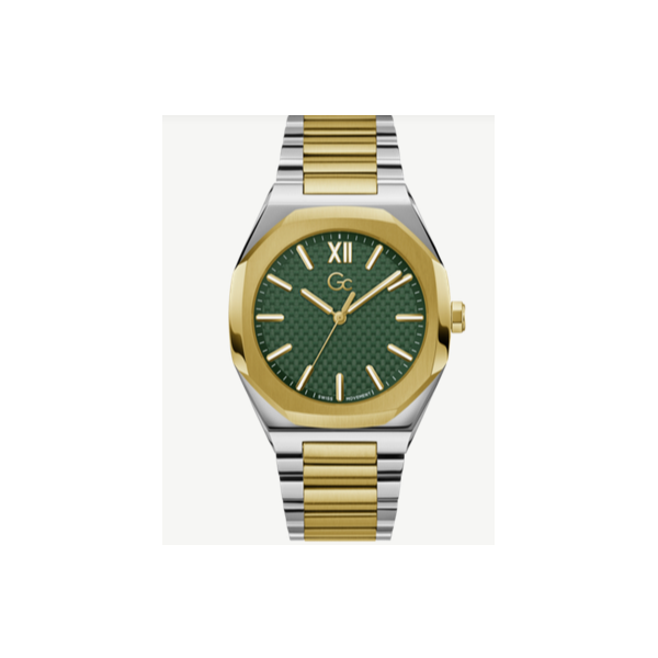 Reloj Guess Collection Caballero Coussin Sleek Bicolor Acero/IP Dorado Suizo Esfera Verde 42mm Ref: Z26002G9MF