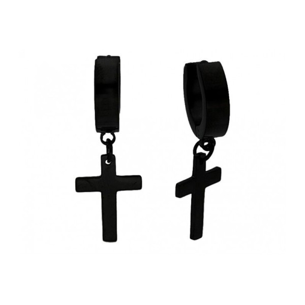 Pendientes Liska Acero IP Negro Cruz 15mm Ref: 847A275-N