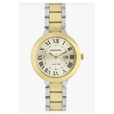 Reloj Radiant Mujer Golden Hour Bicolor Caja Metálica Redonda Dorada Esfera Plateada Con Números Romanos 33mm Ref: RA684202