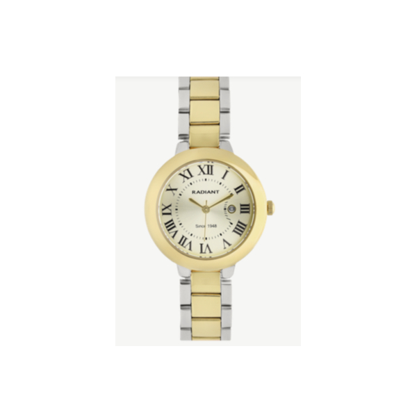 Reloj Radiant Mujer Golden Hour Bicolor Caja Metálica Redonda Dorada Esfera Plateada Con Números Romanos 33mm Ref: RA684202