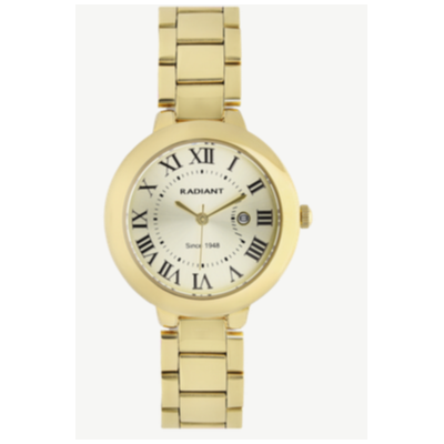 Reloj Radiant Mujer Golden Hour Dorado Caja Metálica Redonda Dorada Esfera Dorada Con Números Romanos 33mm Ref: RA684203