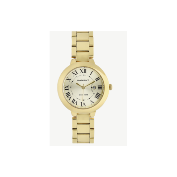 Reloj Radiant Mujer Golden Hour Dorado Caja Metálica Redonda Dorada Esfera Dorada Con Números Romanos 33mm Ref: RA684203