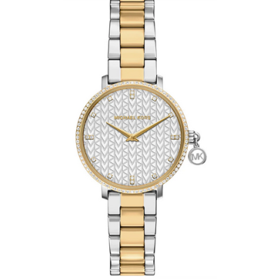 Reloj Michael Kors Mujer Pyper Mini Bitono Acero/IP Dorado Con Incrustaciones Circonitas Blancas Esfera Blanca 32mm Ref: mk7574