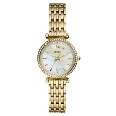 Reloj Fossil Mujer Carlie Mini Acero Ip Dorado Esfera Nácar Bisel Circonitas Blancas 28mm Ref: ES4735