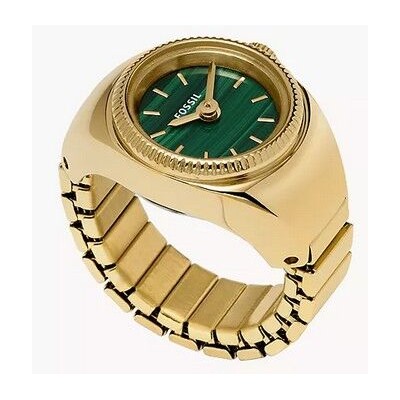 Anillo De Reloj Fossil Mujer De Acero Inoxidable En Tono Dorado Con Dos Agujas Esfera Verde Malaquita 15mm Ref: ES5308