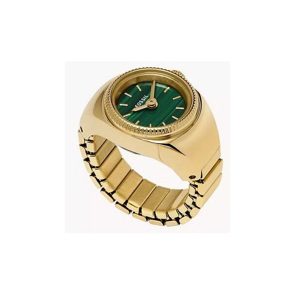 Anillo De Reloj Fossil Mujer De Acero Inoxidable En Tono Dorado Con Dos Agujas Esfera Verde Malaquita 15mm Ref: ES5308