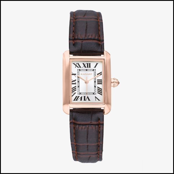 Reloj Radiant Mujer Nicole Correa Piel Marrón Chocolate/Rose Caja Rectangular Metálica Rose 33,7mm Ref: RA644205