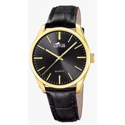 Reloj Lotus Caballero Minimalist For Him Piel Negra Esfera Negra Caja Acero Ip Dorado 42mm Ref:19067/4