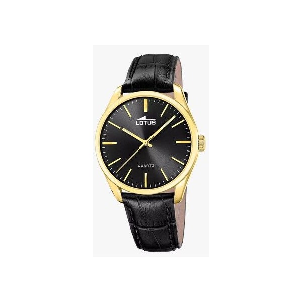 Reloj Lotus Caballero Minimalist For Him Piel Negra Esfera Negra Caja Acero Ip Dorado 42mm Ref:19067/4
