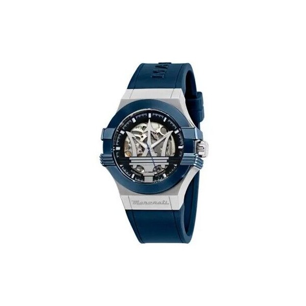 Reloj Maserati Caballero Potenza Automático Correa Silicona Azul Bisel Azul Caja Acero Cristal Zafiro 42mm Ref: R8821108050