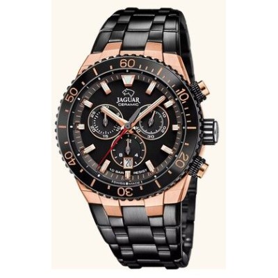 Reloj Jaguar Caballero Ceramic Negro Swiss Made Cerámico Negro y Acero IP Rosado Cronógrafo Cristal Zafiro 44,8mm Ref: J1023/1