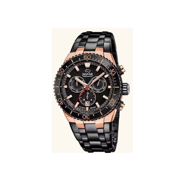 Reloj Jaguar Caballero Ceramic Negro Swiss Made Cerámico Negro y Acero IP Rosado Cronógrafo Cristal Zafiro 44,8mm Ref: J1023/1