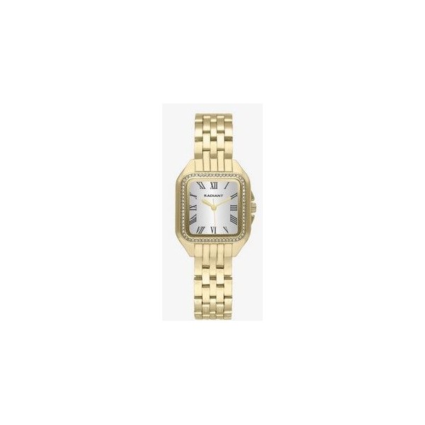 Reloj Radiant Mujer Bahamas Luxe Dorado Correa Acero Ip Dorado Caja Metálica Cuadrada Dorada Bisel Circonitas 28mm Ref: RA643205
