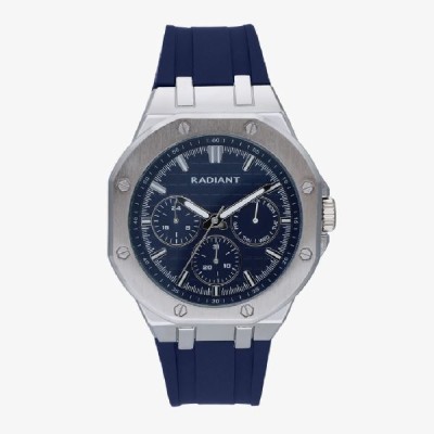 Reloj Radiant Caballero Jack Silicona Azul Caja Metálica Plateada Esfera Azul Multifunción Azul 44mm Ref: RA651706