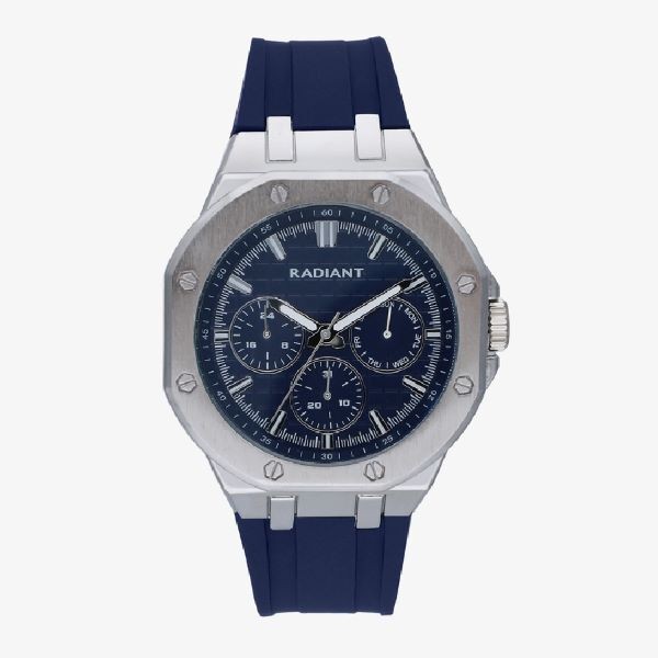 Reloj Radiant Caballero Jack Silicona Azul Caja Metálica Plateada Esfera Azul Multifunción Azul 44mm Ref: RA651706