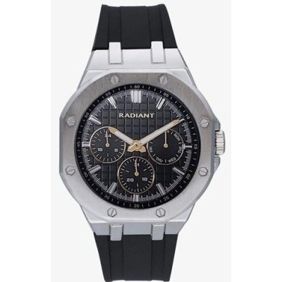 Reloj Radiant Caballero Jack Silicona Negra Caja Metálica Plateada Esfera Negra Detalles Dorados Multifunción 44mm Ref: RA651707