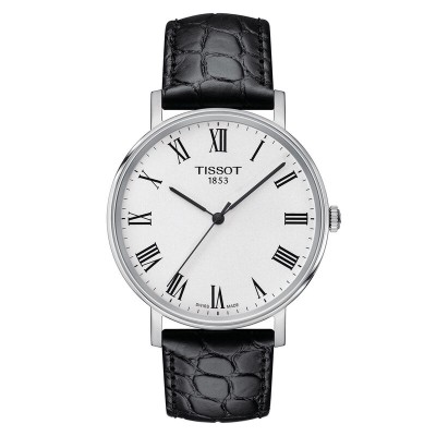 Reloj Tissot Caballero Everytime 40mm Caja Acero Esfera Blanca Piel Negra Movimiento Suizo Cristal Zafiro Ref: T1094101603301