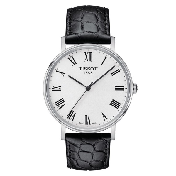 Reloj Tissot Caballero Everytime 40mm Caja Acero Esfera Blanca Piel Negra Movimiento Suizo Cristal Zafiro Ref: T1094101603301