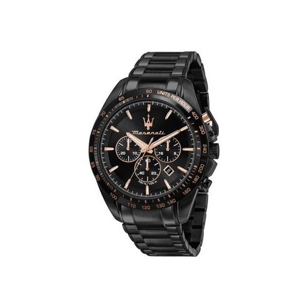 Reloj Maserati Trasguardo Chronograph Acero IP Negro Con Detalles En Tono Oro Rosa 45mm  Ref: R8873612048