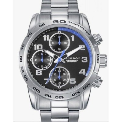 Reloj Viceroy Niño Pack Comunión Acero Cronógrafo Esfera Negro/Azul 37mm + Pulsera De Regalo Piel Azul Cruz Acero Ref: 401471-55