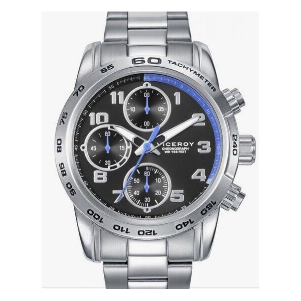Reloj Viceroy Niño Pack Comunión Acero Cronógrafo Esfera Negro/Azul 37mm + Pulsera De Regalo Piel Azul Cruz Acero Ref: 401471-55