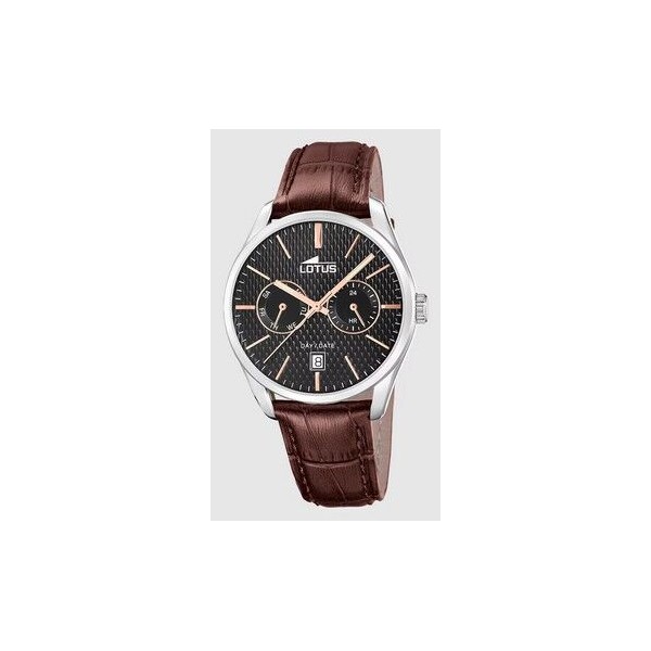 Reloj Lotus Caballero Multifunction Collection Piel Marrón Acero Esfera Negra Multifunción 42mm Ref: 19073/4