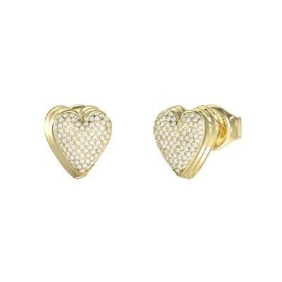 Pendientes Guess Mujer By Your Side Corazones Acero Dorado Pavé CIrconitas Blancas Ref: JUBE06080JWYGT-U