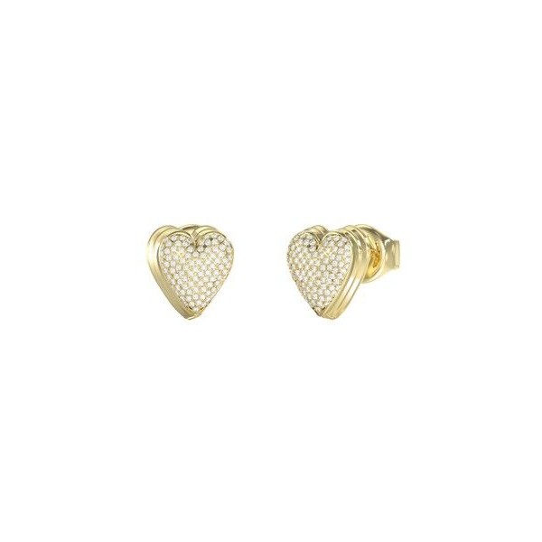 Pendientes Guess Mujer By Your Side Corazones Acero Dorado Pavé CIrconitas Blancas Ref: JUBE06080JWYGT-U