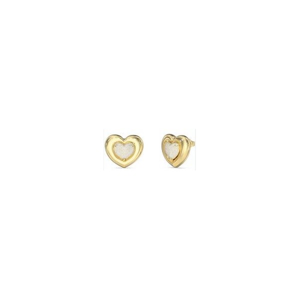 Pendientes Guess Mujer L.O.V.E. Corazones Acero Dorado Con Circonitas Blancas En La Parte Central 22mm Ref: JUBE05459JWYGT/U